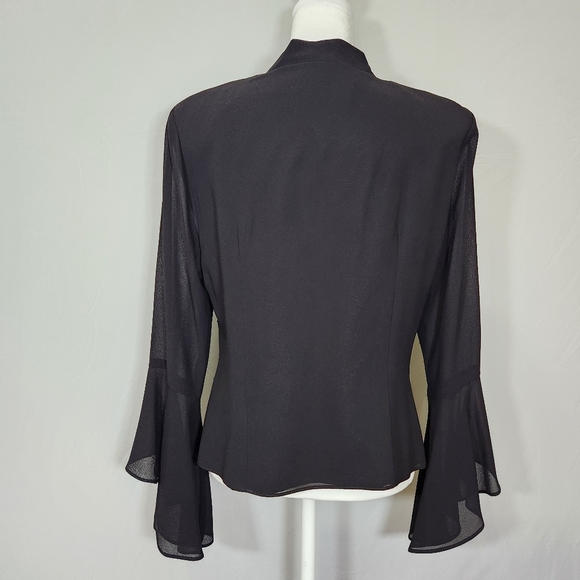 Vintage JR Nites Sheer Wide Leg Black High Waist Asymmetrical Pantsuit with Slit - Picture 6 of 14